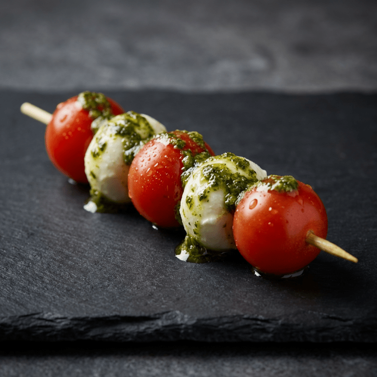 Brochette de tomate mozzarella marinée au pesto