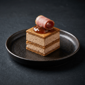 Carré de mousson de canard au pain d'épices, gelée de figues et canard fumé