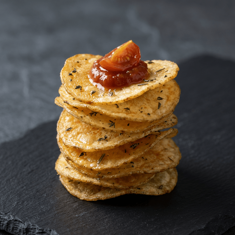 Chips de pomme de terre aux herbes fraîches tomatade, tomate confite