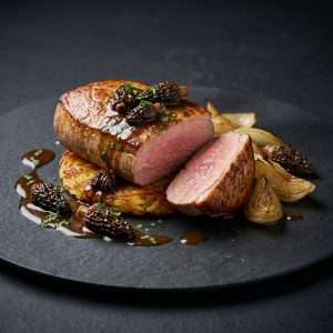 Quasi de veau aux morilles, pommes de terre grenaille