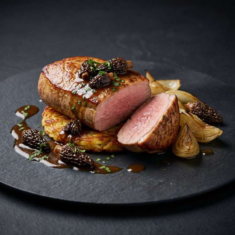 Quasi de veau aux morilles, pommes de terre grenaille