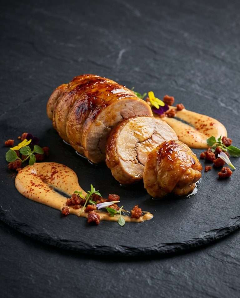 Ballotine de volaille moelleuse, crème infusée au chorizo