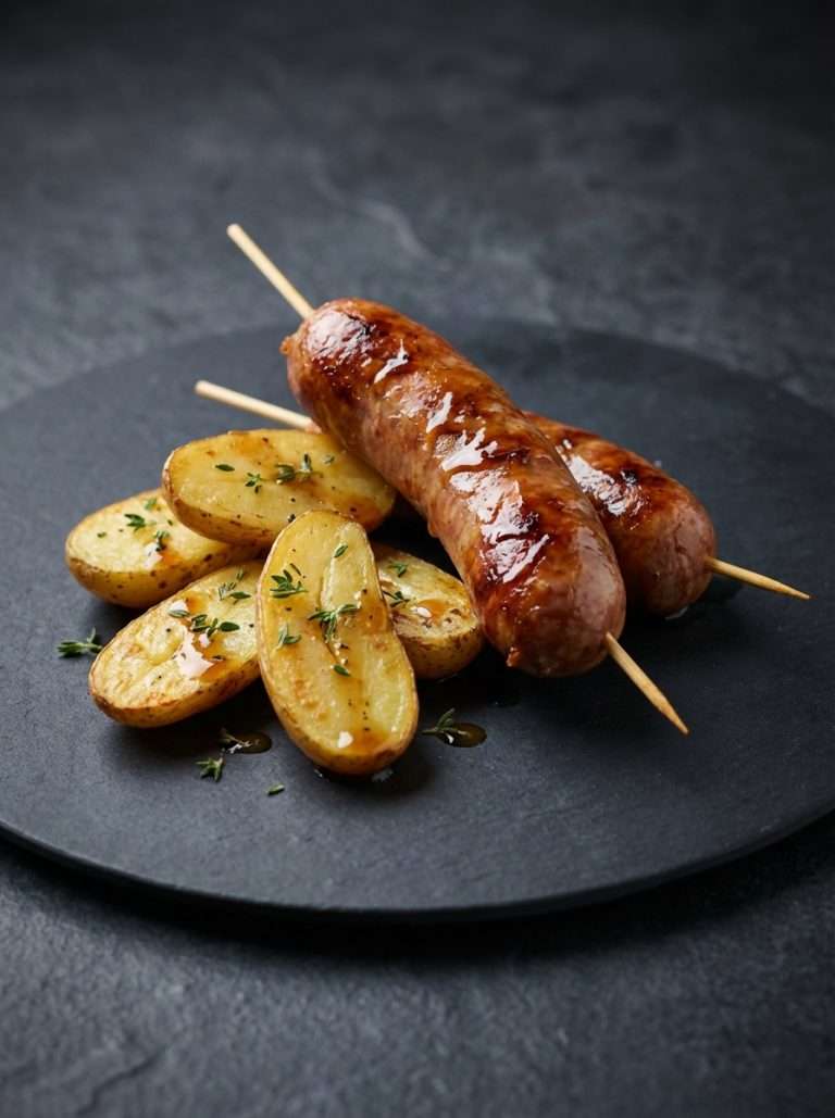 Brochette de Diot fumé et pommes de terre Ratte rôties