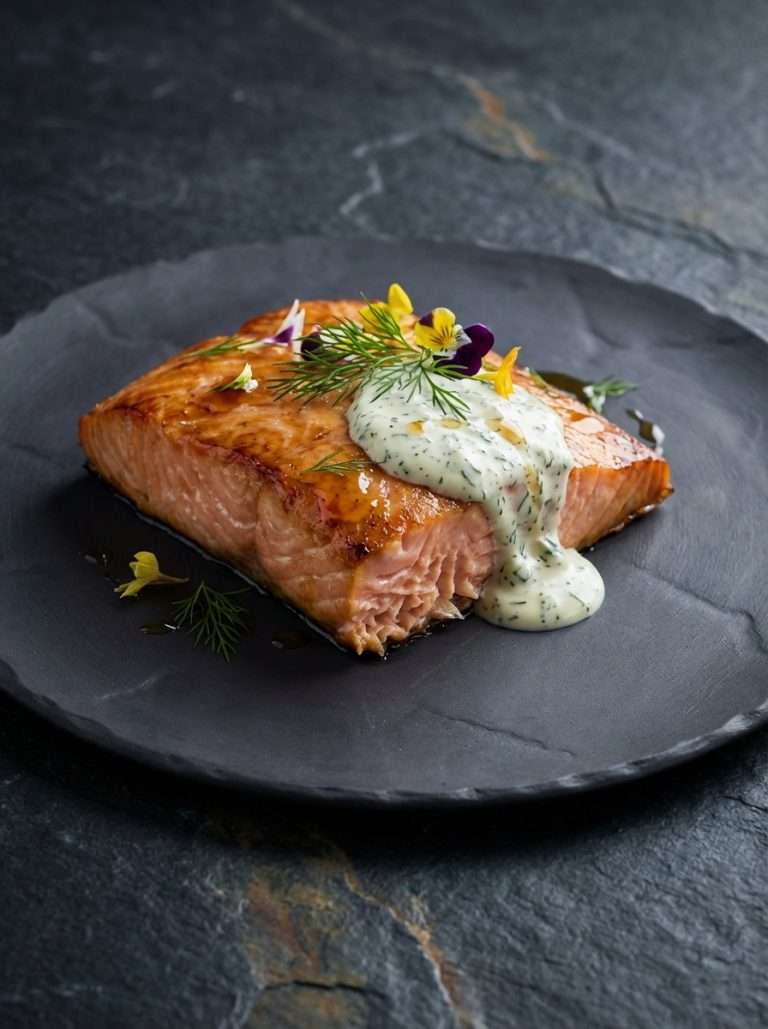 Carré de saumon fumé maison et sa crème d'aneth