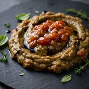 Caviar d'aubergine et son concassé de tomate